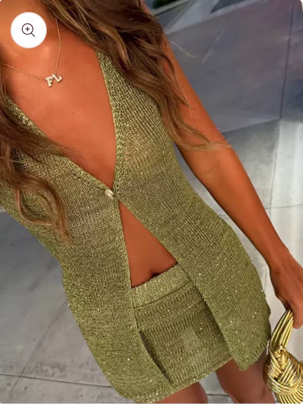 Olive Shimmer Ribbed Mini Skirt & Vest - Women